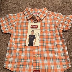 Wrangler Kids Orange and Blue Plaid Button Down Shirt